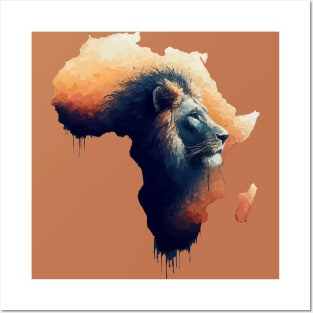 Africa silhouette lion savannah abstract style Posters and Art